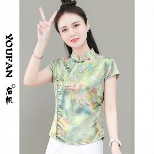 YOUFAN | Retro Qipao Short Sleeve Blouse Summer