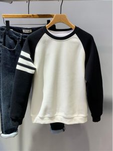 Autumn Fashionable Mens Overhead Sweatshirt Color Block Long Sleeve Casual round Neck Stripe Patterned Streetwear Style Top