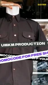 Setelan Safari Pakaian Tangan Pendek Coklat Tua Polos untuk Pria