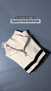DARI RAJUT ASLI ZIPPER SWEATER STRIPED CROP KNIT RAJUT PREMIUM // PAKAIAN ATASAN BAJU RAJUT WANITA