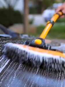 แปรงล้างรถด้ามอลูมิเนียมยาว ปรับระดับได้+ยืดได้ หัวหมุน360° ผ้าครีมไมโครไฟเบอร์ อุปกรณ์แต่งรถทนทาน