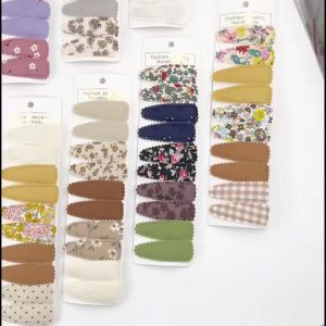 10Pcs/Lot Ins 6cm Flower Print Cotton Alloy Hair Bow Snap Clips Set Fabric Plaid Bobby Hairpins Hairgrips Girls Kids Headwear