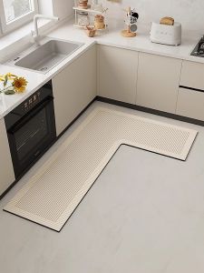 Leather Kitchen Floor Mat L-Shaped Waterproof Oil-Resistant Easy to Clean High-End Dirt Resistant Carpet Home Customizable Anti-Slip Foot Pad
