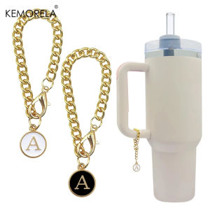 2PCS 26 Letters A to Z Charm Gold Chain Accessories for Ice Cream Tumblers 20 30 40 oz Glass Tumblers with Handles