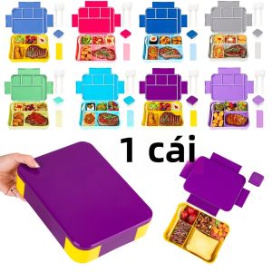 1 Hộp Cơm Trưa Cho Trẻ Em Họa Tiết Đáng Yêu Di Động Được Chia Vào Hộp Bento Chống Rò Rỉ Với Hộp Nhựa An Toàn Cho Lò Vi Sóng Cho Trường Học Văn Phòng