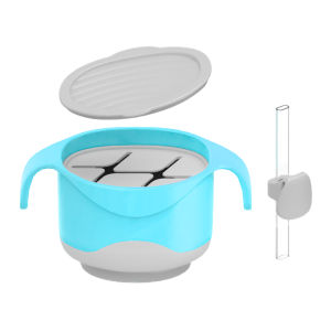 HamshMoc Baby Feeding Bowl 3-in-1 Design Non-Slip Suction Base Snap-on Straw Detachable for Infants 4+ Months