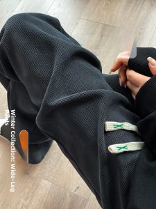 JIANGLU | Plus Size European Cotton Fleece Wide Leg Pants Women Autumn Winter New Loose Fat MM Draping Slimming Straight Legged Casual Floor Length Pants