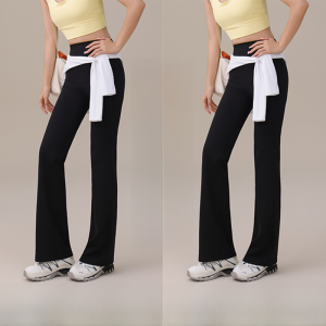 MiiOW | Gray Bell Bottom Pants Womens High Waist Slim Fit Tummy Control Bottoming Micro Flared Shark Skin Pants Casual Style