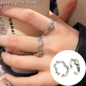 2Pcs/set แหวนเงินคริสตัลดวงจันทร์แหวนหินสำหรับผู้หญิงเครื่องเพชรเครื่องประดับของขวัญ คุณภาพเล็กฺฎีกา [Lovely girls house]