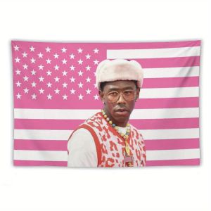 1pc Tyler-Themed Pink & White American Flag Tapestry Velvet Wall Hanging Horizontal Bold Statement Decor for College Dorm