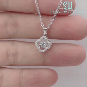 SilverWholesale #PH270 CZ Dancing Stone Flower Pendant Necklace- Silver925