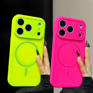 Luxury Fluorescent Silicone Magnetic For Magsafe Case For iPhone 17 Air 16 15 14 13 12 Pro Max Plus Solid Color Candy Soft Cover