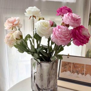 2 ชิ้นประดิษฐ์ Flocking Lotus 3 ดอกไม้หัว Lotus กับลําต้น ดอกบัวปลอม ฤดูร้อน Home & Garden งานแต่งงาน ของขวัญตกแต่ง