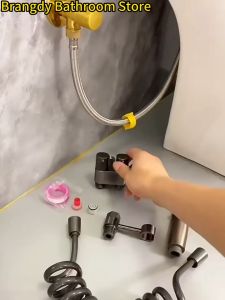 Abu-abu Mini Kran Cabang & Jet Shower SUS 304 Toilet Hitam Matte 1/2 Inch dengan Selang 1.5M Kran Air Double Kran Washing Machine Bidet Spray