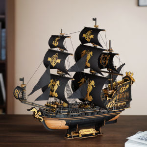 Robotime ROKR 3D Wooden Puzzle The Seahorse Barque DIY Ship Model Toys Kits Gifts for Adult Boys