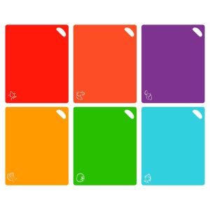 6Pcs Colorful Flexible Plastic Non-slip Chopping Block Christmas Cutting Board Cutting Mats With Food Icons Kitchen Tools