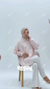 "Kemeja Salur Over Size Wanita Bahan Katun Cassanova Premium Terbaru 2025"