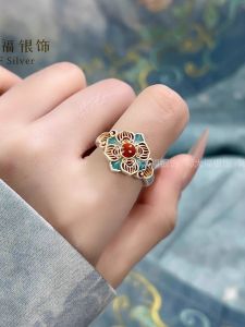 Elegant Enamel Silver Ring for Women  out Vintage Court Style Versatile Chinese National Style Gift Jewelry Accessories