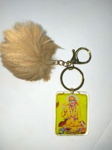 Shirdi Sai Baba Key Chain with Fluffy Pom Pom