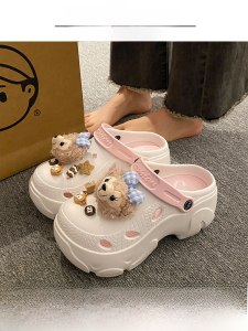 Cute Cartoon Headed Womens Sandals Summer Outdoor Wearable Heightening Beach Sandals Low Cut Casual EVA Slip-On Shoes