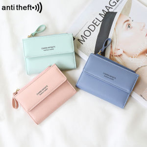 RFID Anti-Theft Short Card Bag for Women Brush PU Solid Color Zipper Buckle Multi-functional Fashion Small Purse