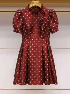 Red Qipao Dress with Bubble Sleeves Floral Embroidery A-Line Skirt New Chinese Style Spring Summer New Arrival Womens Dress