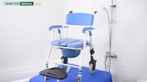 Xe lăn kết hợp ghế bô vệ sinh đa năng bánh nhỏ GBM-016 - Có đệm Bánh xe Chỗ gác chân [Xe lăn Thanh Tuấn]