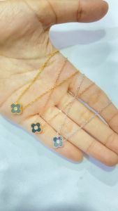 Noin Kalung Titanium Clover Hitam Putih Mata 2 Warna Anti Karat dan Luntur Selamanya COD