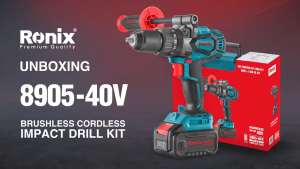 Ronix Tools 8905-40V (Full Set) | 8905C-40V (Body Only) Premium Quality German Technology Brushless Cordless Impact Drill 40V 150Nm High Torque Heavy Duty Hammer Drill Driver Kit for Industrial Wood Metal Concrete Masonry Drilling
