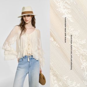 BEIQIANI | Flare Sleeve Embroidery Ruffle Hem Thin Cardigan with Fringe and Tie Closure