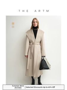 Bathrobe-style Waist Belt Hooded Camel Velvet Warm Long Coat