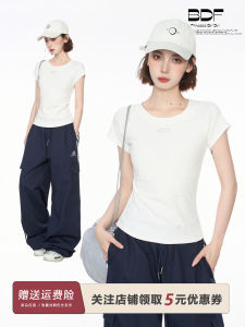 Áo Thun Cotton Ôm Vừa Vặn Cổ Tròn Tay Ngắn Màu Trắng Phong Cách Mỹ Mùa Hè Cho Nữ Cỡ Nhỏ Gợi Cảm