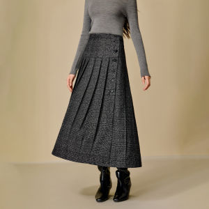 INMAN | Chân Váy Dài A-Line Nếp Ly Kiểu Vintage Caro