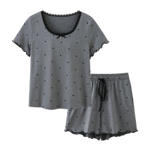 JINGYUN | Summer Polka Dot Sleepwear Set Womens Home Clothes With Chest Pad Can Be Worn Outside Short Sleeve Round Neck Cotton Blend