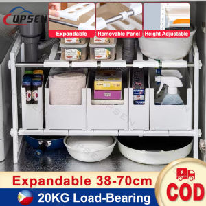【Expandable Shelf】2 Tier ABS Shelf Adjustable Rack Organizer Adjustable Family Special Kitchen Rack 2 Tier layer Kitchen Bathroom Microwave Under Sink