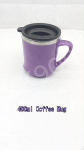 Mug Stainless Steel 400ml Anti Slip White Red Violet Green Brown Blue