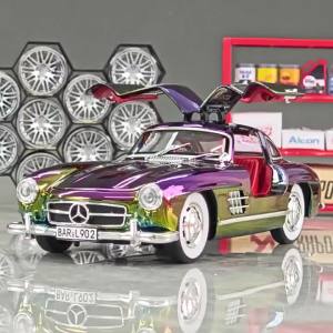 1:24 300SL 500K Model Toy Miniature Vintage Cars Alloy Diecast Sound Light Doors Opened Pull Back Shock Absorption for Kid Gifts