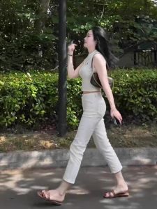 White Straight Leg Jeans Womens Summer Thin New Style Nine-Tenths Small Size Slim Version French Bread Smoke Tube Pants