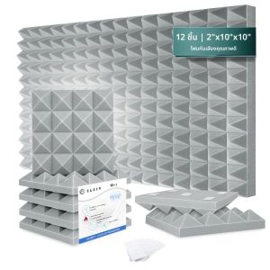 แผ่นโฟมอะคูสติกลดเสียงรบกวน แผ่นผนังฟองน้ำกันเสียงความหนาแน่นสูงแบบพีระมิด 4 หอคอย 12 ชิ้น แผ่นดูดซับเสียง