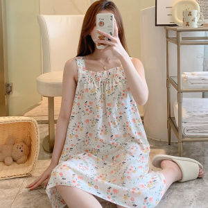 Wide Camisole Nightdress Female Middle and High School Students in Early Summer Poplin Pajamas New Homewear Sweet Little Girl Bourette Dress