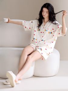 MiiOW | Pure Cotton Summer Thin Short Sleeve Womens Sleepwear Set With Chest Pad Home Clothes Outdoor Wearable Catman New 2025