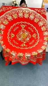 Khăn trải bàn tròn bàn chữ nhật3D 15m sang trọng không thấm nước chống thấm dầu mỡ dễ lau chùi màu vàng kem vân nỗi