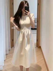 SENWA | Graceful White Short Sleeve A-Line Dress