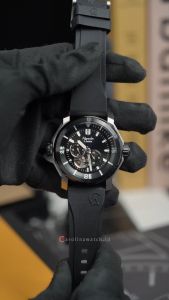 Jam Tangan Pria Alexandre Christie Chronograph AC 6565 MARTBBA Black Dial Black Rubber FKM Strap