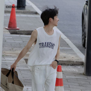 เสื้อกั๊กแขนกุดคอตตอนแท้ ทรงหลวม สำหรับผู้ชาย ฤดูร้อน 2024 แขนกว้าง แขนกุด สไตล์บาสเก็ตบอล สวมใส่สบาย ลำลอง