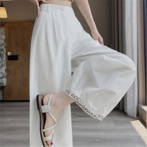 QIAONIAOGE | Womens Hollow Out Wide Leg Lantern Pants Summer New Thin Loose Nine Points Quick Dry Casual Hollow Out Lantern Pants