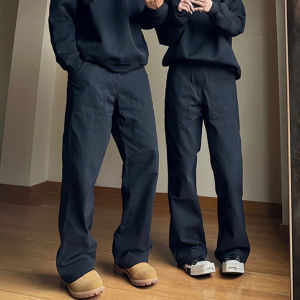 American High Street Spring New Cotton Heavy Duty Logging Pants Loose Black Straight Heavy Duty Workwear Trousers for Men