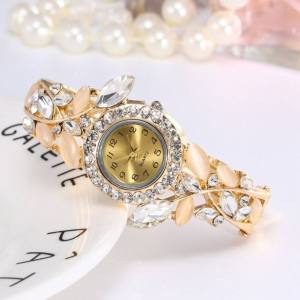 Korean Style Womens Retro Ancient Golden Open-Cut Bangle with Diamond Korean Style Fashionable Ins Internet Hot Ancient Style Watch