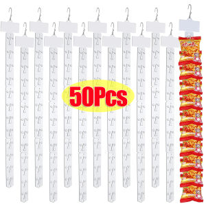 50ชิ้น แถบแขวนสำหรับโชว์ขนมในซูเปอร์มาร์เก็ตพร้อมตะขอ / ชั้นวางพลาสติกสำหรับแขวนขายปลีกในร้านค้า / ตะขอแขวนโชว์ขนม / คลิปสำหรับจัดเก็บในครัว