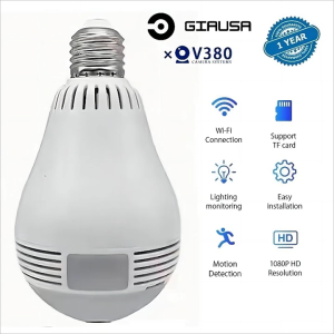V380 Kamera CCTV Bohlam Lampu 360 Panorama 8MP WiFi IP Cam dengan Penglihatan Malam Bohlam CCTV Pintar